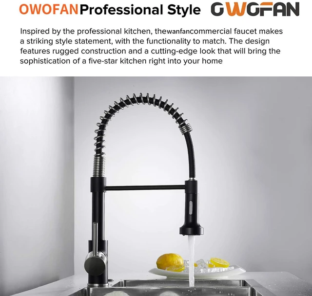 Alt view image 2 of 7 - Kitchen Faucet with Pull Down Sprayer Brushed Nickel&Black 1 Handle Spring Sink Faucets, Lead-Free Stainless Steel, 1 or 3-Hole with Deck Plate,Farmhouse, RV, Bar, Laundry Room