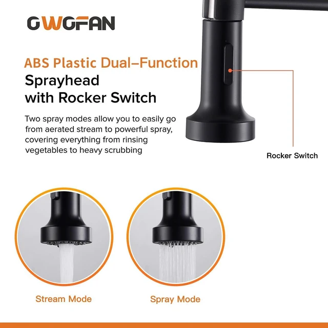 Alt view image 3 of 7 - Kitchen Faucet with Pull Down Sprayer Brushed Nickel&Black 1 Handle Spring Sink Faucets, Lead-Free Stainless Steel, 1 or 3-Hole with Deck Plate,Farmhouse, RV, Bar, Laundry Room