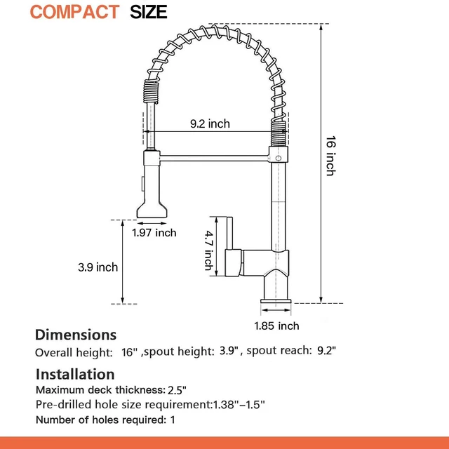Alt view image 5 of 7 - Kitchen Faucet with Pull Down Sprayer Brushed Nickel&Black 1 Handle Spring Sink Faucets, Lead-Free Stainless Steel, 1 or 3-Hole with Deck Plate,Farmhouse, RV, Bar, Laundry Room