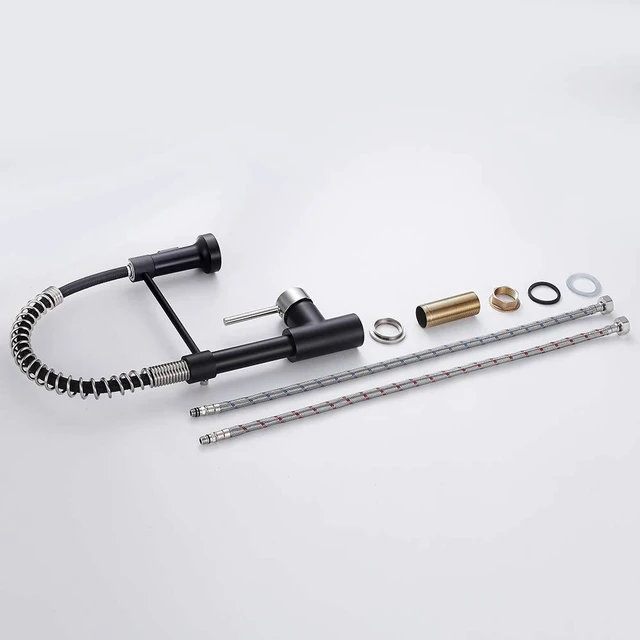 Alt view image 7 of 7 - Kitchen Faucet with Pull Down Sprayer Brushed Nickel&Black 1 Handle Spring Sink Faucets, Lead-Free Stainless Steel, 1 or 3-Hole with Deck Plate,Farmhouse, RV, Bar, Laundry Room