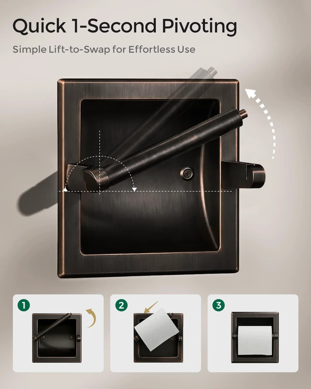 Alt view image 3 of 7 - Recessed Toilet Paper Holder Wall Mounted Oil Rubbed Bronze 304 Stainless Steel Post Pivoting Design Easy to Change Roll, in Wall Toilet Paper Holder for Mega Roll for Bathroom