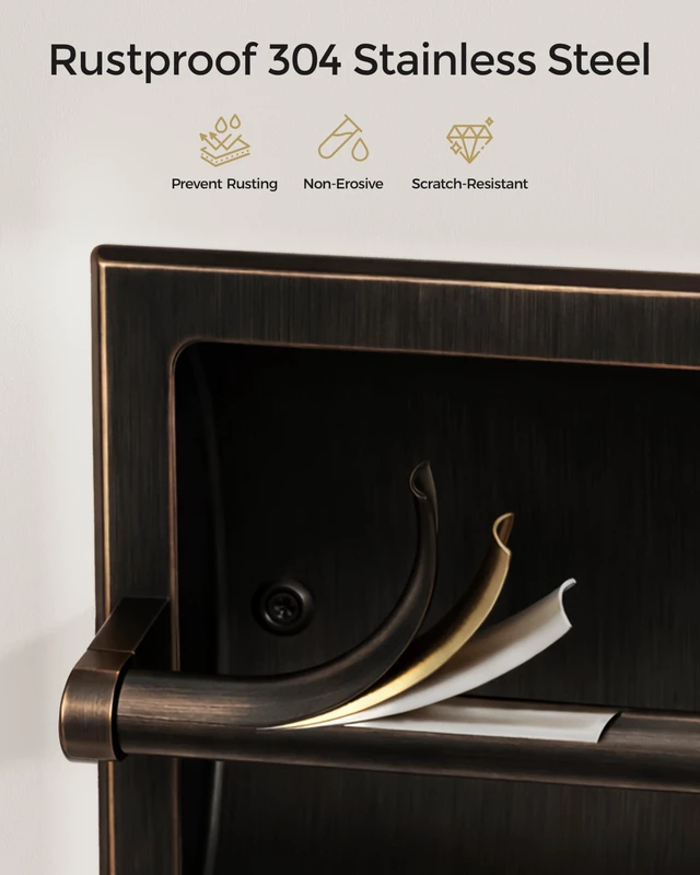 Alt view image 4 of 7 - Recessed Toilet Paper Holder Wall Mounted Oil Rubbed Bronze 304 Stainless Steel Post Pivoting Design Easy to Change Roll, in Wall Toilet Paper Holder for Mega Roll for Bathroom