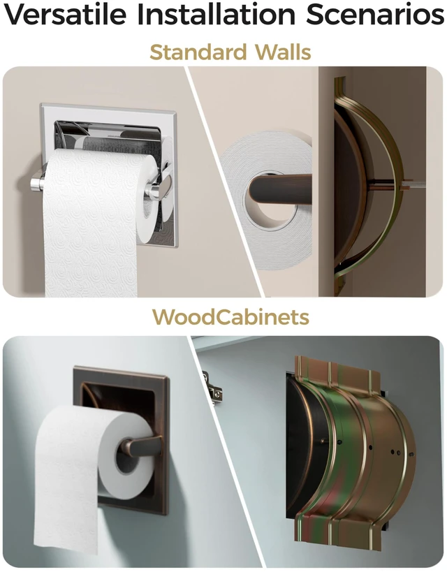 Alt view image 5 of 7 - Recessed Toilet Paper Holder Wall Mounted Oil Rubbed Bronze 304 Stainless Steel Post Pivoting Design Easy to Change Roll, in Wall Toilet Paper Holder for Mega Roll for Bathroom