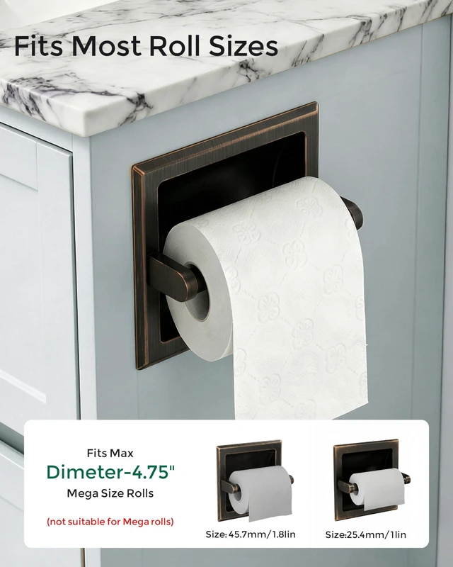 Alt view image 6 of 7 - Recessed Toilet Paper Holder Wall Mounted Oil Rubbed Bronze 304 Stainless Steel Post Pivoting Design Easy to Change Roll, in Wall Toilet Paper Holder for Mega Roll for Bathroom