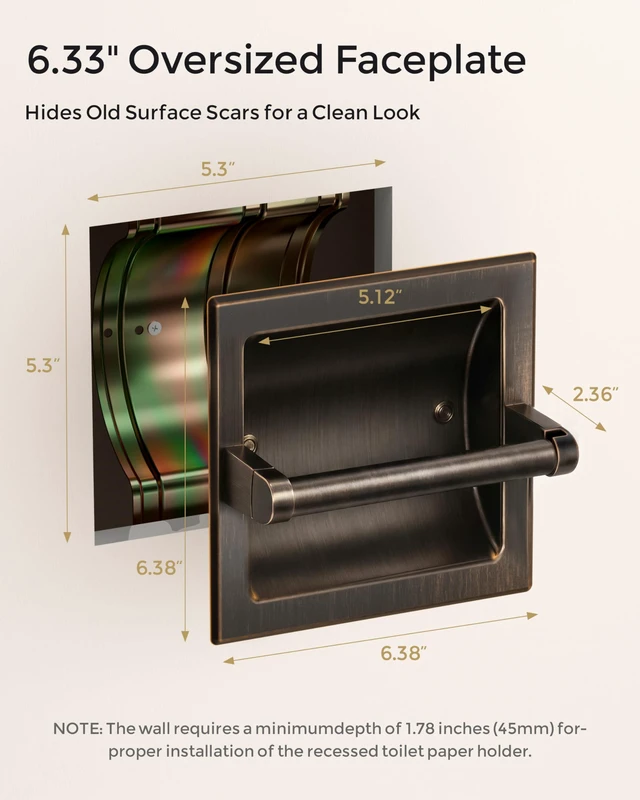 Alt view image 7 of 7 - Recessed Toilet Paper Holder Wall Mounted Oil Rubbed Bronze 304 Stainless Steel Post Pivoting Design Easy to Change Roll, in Wall Toilet Paper Holder for Mega Roll for Bathroom