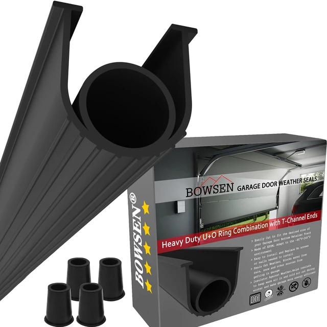 Main image of Garage Door Bottom Seals Weatherproof Weatherstrip Threshold Buffering Sealing 2 Doors EPDM Rubber Weather Resistance Gasket Black 5/16 Inch T-End, 20FT Long