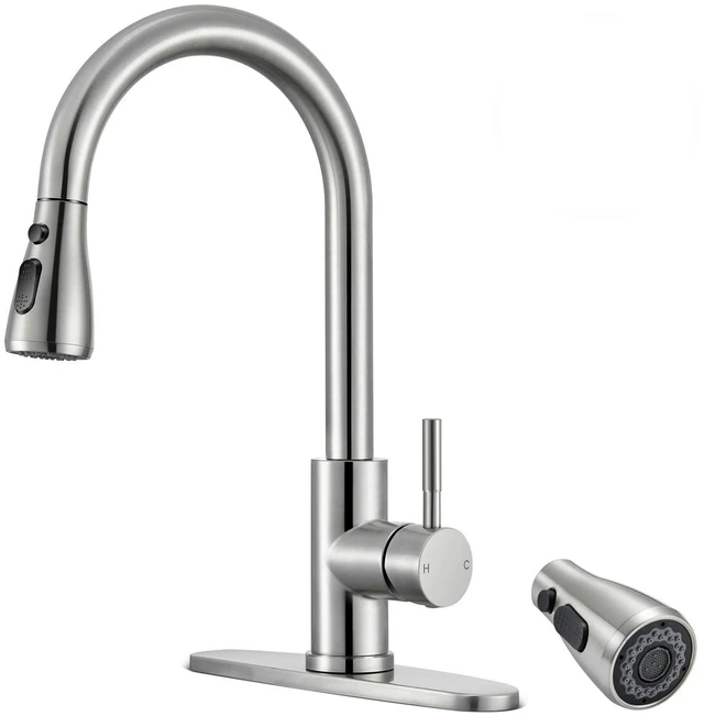 Main image of Kitchen Faucets with Pull Down Sprayer, High Arc, Brushed Nickel Single Handle Stainless Steel Kitchen Sink Faucet, Single hole or 3 Hole, with spray head replacement