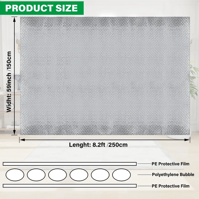 Alt view image 3 of 7 - Window Insulation Roll, 59IN x 8FT Reflective Heat Shield Bubble Film, Double-Sided Aluminum Foil Insulation, Weatherproof Garage Door Cover for Windows, RV, Basement, Winter & Summer