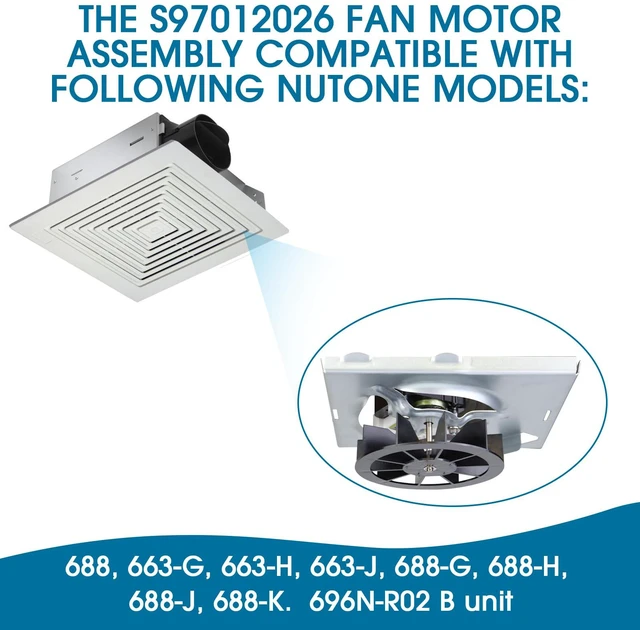 Alt view image 6 of 7 - 696N-R02 B Unit Replacement Grille 97011723 for Broan 688 Exhaust Fan Cover S97012026 Fan Assembly for Broan-NuTone BP90,688,663,670,671,689,Bathroom Vent Cover BP90 Replacement Grille for Broan 688