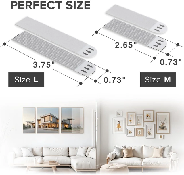 Alt view image 4 of 7 - Picture Hanging Strips - 28 Pairs Damage Free Picture Hangers Self Adhesive Wall Hangers Without Nails - Heavy Duty Wall Hanging Strips - Walls Sticky for Hanging Up to 20 LBS (Size M+L)