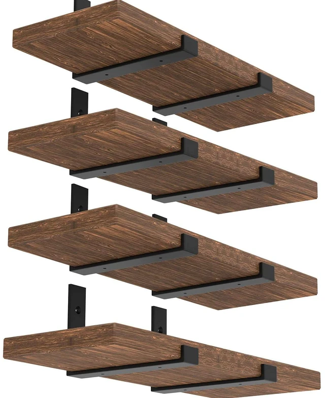Main image of Shelf Bracket, Heavy Duty Floating Shelf Brackets 10-Inch Long, 8-Pack Brackets for Shelves, Black Coated J Shape Metal Wall Shelf Support Brackets with 1/5-Inch Thick and 160 lb. Load Capacity