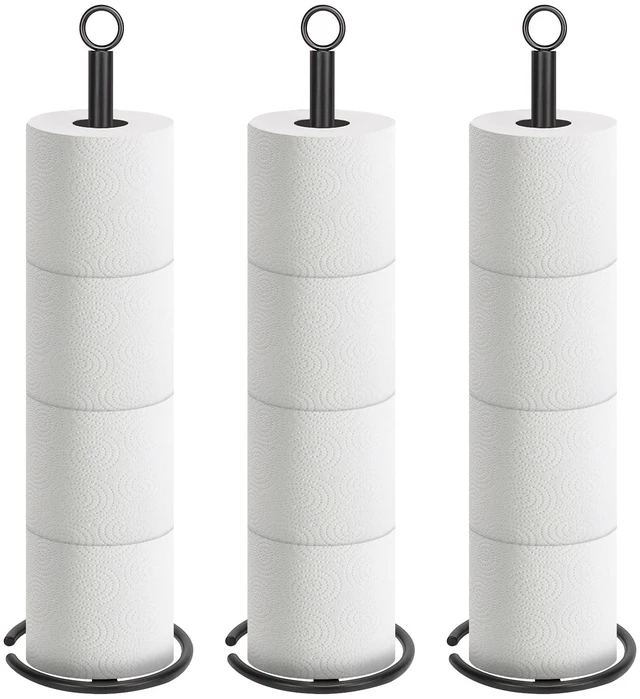 Main image of Bath Toilet Paper Holder Stand, Freestanding Tissue Paper Storage with Reserve, Space Toilet 4 Rolls Holder for Bathroom/Kitchen Countertop-All Metal (3 Pack, Matte Black)