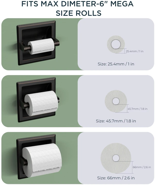 Alt view image 6 of 7 - Recessed Toilet Paper Holder for Mega Rolls, Oil Rubbed Bronze Stainless Steel Tissue Roll Holder Wall Mount for Bathroom Space-Saving Design, in Wall Toilet Paper Dispenser Insert