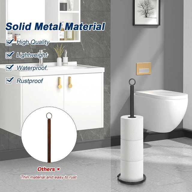 Alt view image 4 of 7 - Bath Toilet Paper Holder Stand, Freestanding Tissue Paper Storage with Reserve, Space Toilet 4 Rolls Holder for Bathroom/Kitchen Countertop-All Metal (3 Pack, Matte Black)