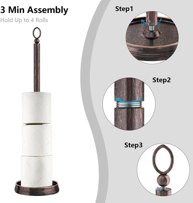 Alt view image 4 of 6 - Toilet Paper Holder Stand, Free Standing Toilet Paper Storage for Bathroom, Weighted Base with Reserve for 4 Roll (2 Pack, Oil Rubbed Bronze)