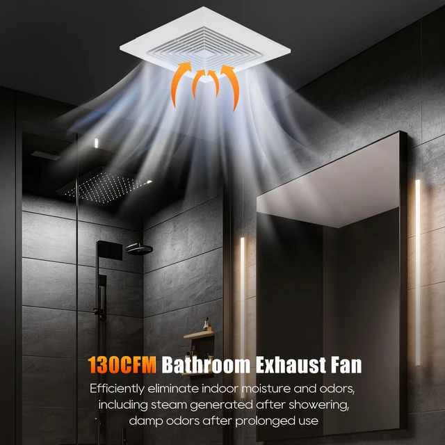 Alt view image 2 of 7 - Bathroom Exhaust Fan 12" Panel Ultra Quiet without Light(10x10 Mount), 130CFM, 4" Duct for Bathroom/Garage/Home