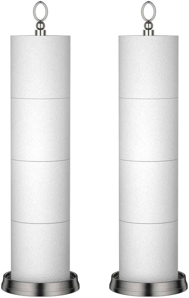 Main image of Toilet Paper Holder Stand with Reserve Function, Free Standing Toilet Paper Holder for Bathroom, Toilet Paper Stand with Reserve for 4 Rolls 22.5" Height (2 Pack, Brushed Nickel)