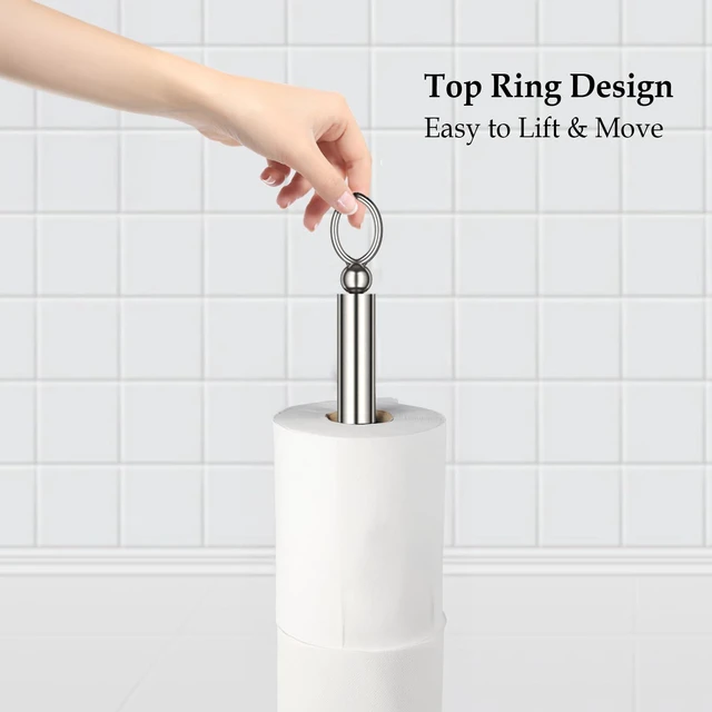 Alt view image 2 of 6 - Toilet Paper Holder Stand with Reserve Function, Free Standing Toilet Paper Holder for Bathroom, Toilet Paper Stand with Reserve for 4 Rolls 22.5" Height (2 Pack, Brushed Nickel)