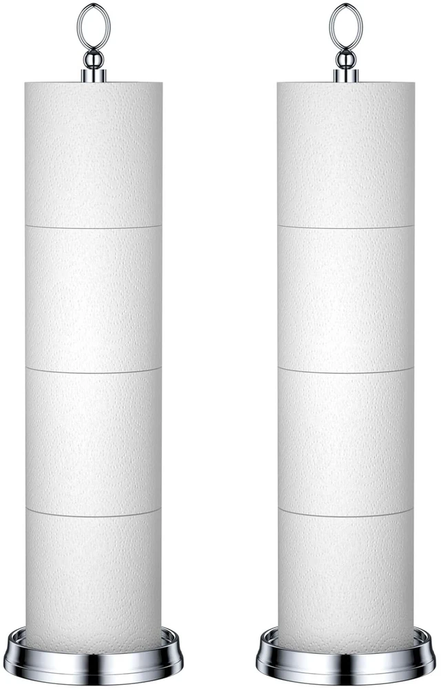 Main image of Toilet Paper Holder Stand with Reserve Function, Free Standing Toilet Paper Holder for Bathroom, Space Toilet 4 Rolls Toilet Paper Storage 22.5" Height (2 Pack, Chrome)