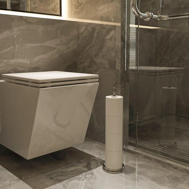 Alt view image 6 of 6 - Toilet Paper Holder Stand with Reserve Function, Free Standing Toilet Paper Holder for Bathroom, Toilet Paper Stand with Reserve for 4 Rolls 22.5" Height (2 Pack, Brushed Nickel)