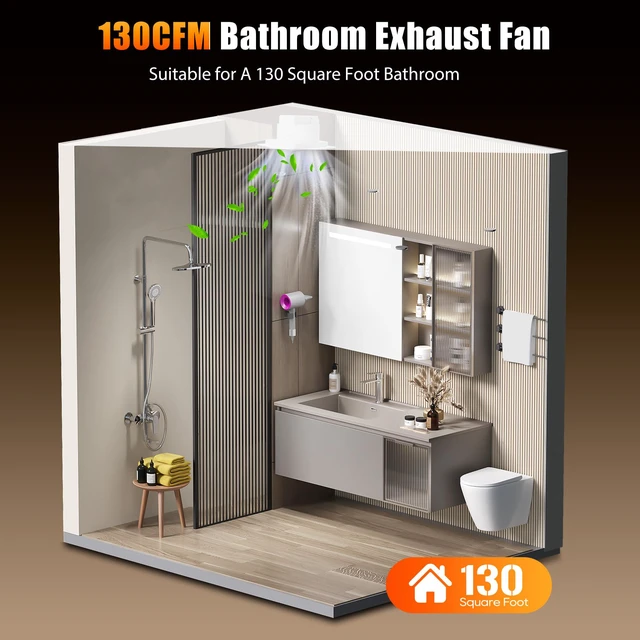 Alt view image 3 of 7 - Bathroom Exhaust Fan 12" Panel Ultra Quiet without Light(10x10 Mount), 130CFM, 4" Duct for Bathroom/Garage/Home