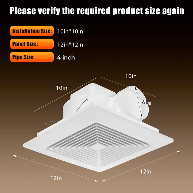 Alt view image 7 of 7 - Bathroom Exhaust Fan 12" Panel Ultra Quiet without Light(10x10 Mount), 130CFM, 4" Duct for Bathroom/Garage/Home