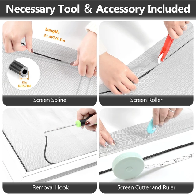 Alt view image 3 of 6 - Window Screen and Screen Door Mesh Repair Kit, Grey, 39in x 78in Replacement Tools Kit, Easy to Install, Extra Large, Durable Fiberglass, Pet and Kid Friendly, For Window Door Patio & Porch