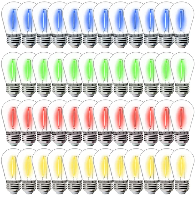 Main image of 48 Pack S14 Colored LED String Light Bulbs, Waterproof Outdoor Replacement Bulbs, E26 Base, CRI80, Red/Green/Blue/Warm White