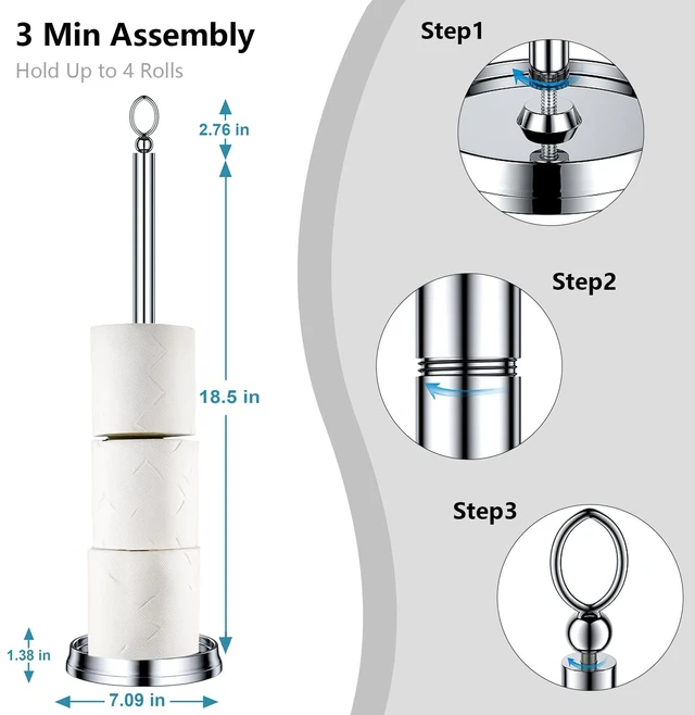 Alt view image 4 of 7 - Toilet Paper Holder Stand with Reserve Function, Free Standing Toilet Paper Holder for Bathroom, Space Toilet 4 Rolls Toilet Paper Storage 22.5" Height (2 Pack, Chrome)