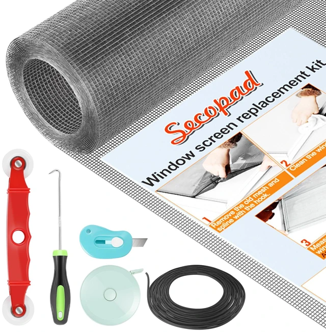 Main image of Window Screen and Screen Door Mesh Repair Kit, Grey, 39in x 78in Replacement Tools Kit, Easy to Install, Extra Large, Durable Fiberglass, Pet and Kid Friendly, For Window Door Patio & Porch