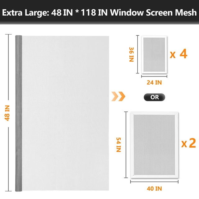 Alt view image 2 of 7 - Window Screen and Screen Door Mesh Repair Kit, Grey, 48in x 118in Replacement Tools Kit, Easy to Install, Extra Large, Durable Fiberglass, Pet and Kid Friendly, For Window Door Patio & Porch