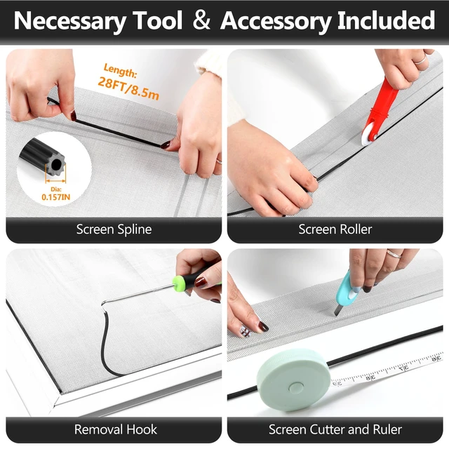 Alt view image 3 of 7 - Window Screen and Screen Door Mesh Repair Kit, Grey, 48in x 118in Replacement Tools Kit, Easy to Install, Extra Large, Durable Fiberglass, Pet and Kid Friendly, For Window Door Patio & Porch