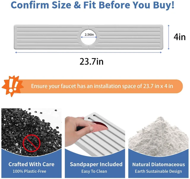 Alt view image 3 of 7 - Stone Faucet Mat for Kitchen Sink, Water Absorbing Sink Water Splash Guard, Fast-Drying Kitchen Sink Faucet Mat, Durable Protector and Stone Drying Mat for Kitchen Counter Bathroom Sink