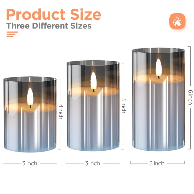 Alt view image 6 of 7 - Glass Battery Operated LED Flameless Candles with Remote and Timer, Real Wax Candles Warm Color Flickering Light for Festival Wedding Home Party Decor(Pack of 3)-Grey