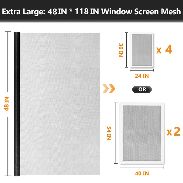 Alt view image 2 of 7 - Window Screen and Screen Door Mesh Repair Kit, Black, 48in x 118in Replacement Tools Kit, Easy to Install, Extra Large, Durable Fiberglass, Pet and Kid Friendly, For Window Door Patio & Porch