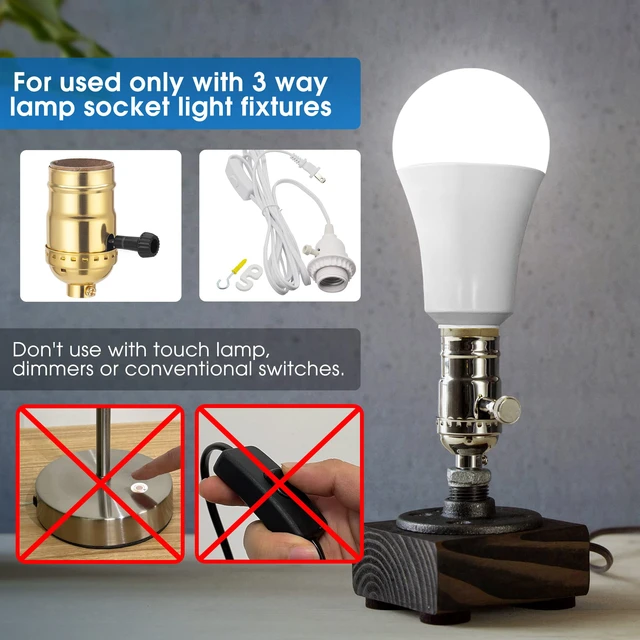 Alt view image 4 of 7 - 3 Way LED Light Bulbs 50-100-150W Equivalent A21 Daylight White 3-Way LED Light Bulb 5000K E26 Medium Base 600LM-1250LM-1850LM, Perfect for Table Lamp, Floor Lamp, Desk Lamp, 2 Pack