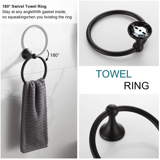 Alt view image 5 of 7 - Bathroom Accessory Set, Matte Black Adjustable Expandable Towel Bar 4-Piece Bathroom Hardware Set Wall Mounted Robe Hook Toilet Paper Holder Towel Ring Towel Bar