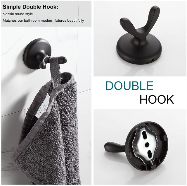 Alt view image 7 of 7 - Bathroom Accessory Set, Matte Black Adjustable Expandable Towel Bar 4-Piece Bathroom Hardware Set Wall Mounted Robe Hook Toilet Paper Holder Towel Ring Towel Bar