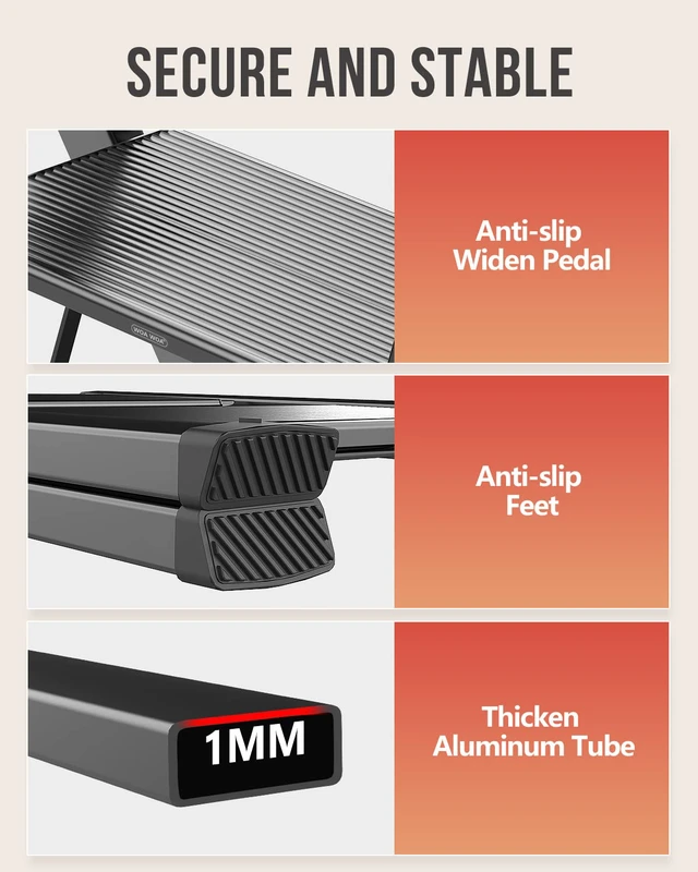 Alt view image 6 of 7 - 2 Step Ladder, Foldable Step Stool, 300lbs Load, Black Folded 27''H x 2''T; Net 6.6 lbs; Rigid Aluminum Steps; No Assembly; For Home, Kitchen, Office, Pantry, Closets, Cabinets