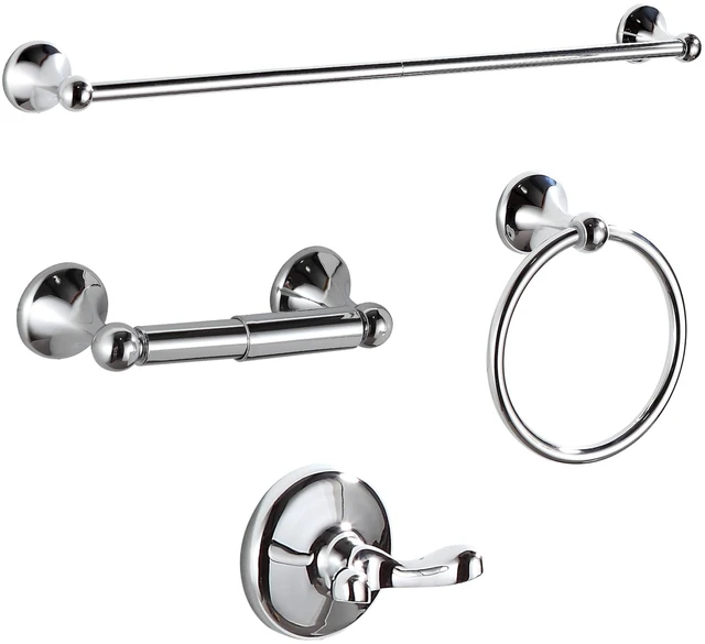 Main image of Bathroom Hardware Set, Chrome Adjustable Expandable Towel Bar 4-Piece Bathroom Accessory Set Wall Mounted Robe Hook Toilet Paper Holder Towel Ring Towel Bar
