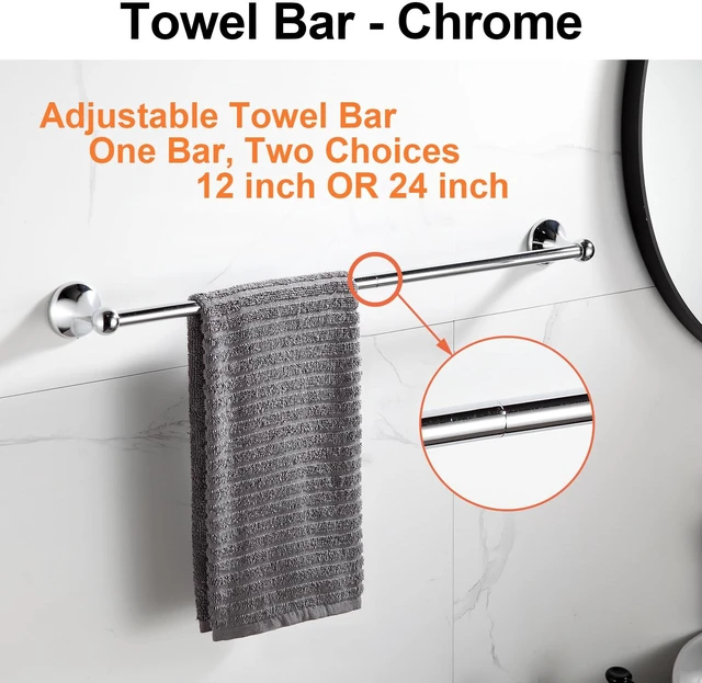 Alt view image 2 of 7 - Bathroom Hardware Set, Chrome Adjustable Expandable Towel Bar 4-Piece Bathroom Accessory Set Wall Mounted Robe Hook Toilet Paper Holder Towel Ring Towel Bar