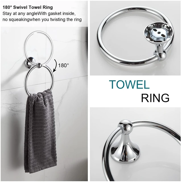 Alt view image 3 of 7 - Bathroom Hardware Set, Chrome Adjustable Expandable Towel Bar 4-Piece Bathroom Accessory Set Wall Mounted Robe Hook Toilet Paper Holder Towel Ring Towel Bar