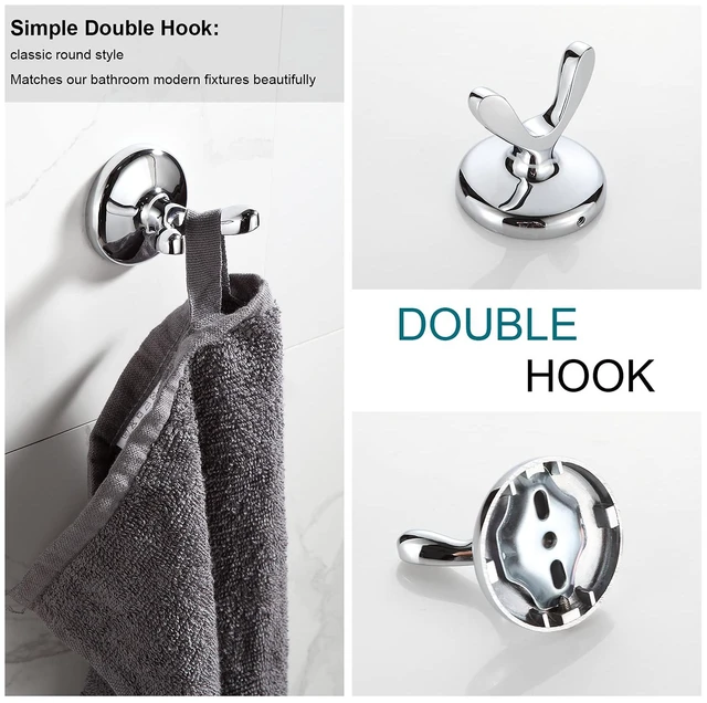 Alt view image 6 of 7 - Bathroom Hardware Set, Chrome Adjustable Expandable Towel Bar 4-Piece Bathroom Accessory Set Wall Mounted Robe Hook Toilet Paper Holder Towel Ring Towel Bar