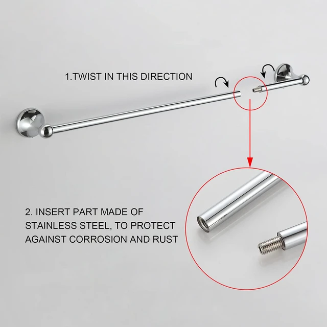 Alt view image 7 of 7 - Bathroom Hardware Set, Chrome Adjustable Expandable Towel Bar 4-Piece Bathroom Accessory Set Wall Mounted Robe Hook Toilet Paper Holder Towel Ring Towel Bar