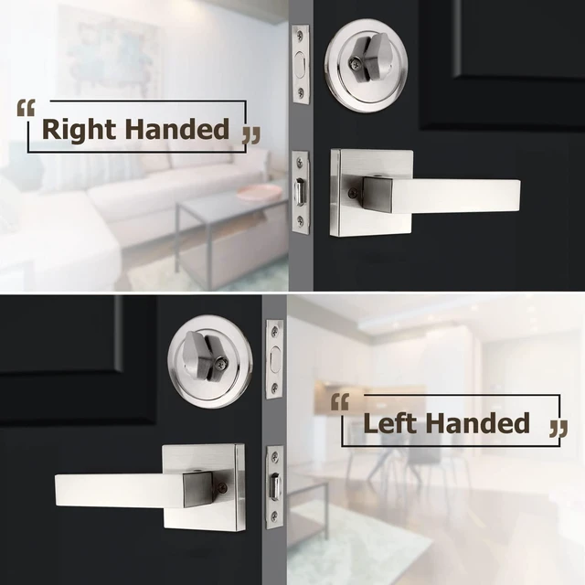 Alt view image 4 of 7 - Front Door Handle and Deadbolt Set, Front Door Lock Set, Exterior Door Lock Set, Front Door Handle with Single Cylinder Deadbolt for Exterior Door,Reversible for Right&Left(Satin Nickel Modern)