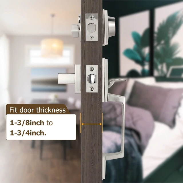 Alt view image 3 of 7 - Front Door Handle and Deadbolt Set, Front Door Lock Set, Exterior Door Lock Set, Front Door Handle with Single Cylinder Deadbolt for Exterior Door,Reversible for Right&Left(Satin Nickel Modern)