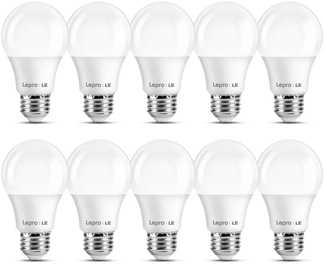 Main image of A19 E26 LED Light Bulbs 9W 800 Lumens Daylight White 5000K 10 Pack 60W equivalent,Non-dimmable,Energy saving,Long lifespan,80 CRI,Flicker-free,Living room,Bedroom,Kitchen,Dinning room,lamp