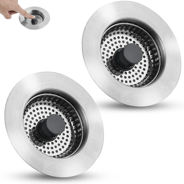 Main image of All Metal Sink Drain Strainer for Kitchen Sink, 2PACK Universal Fit Pop Up 3-in-1 Sink Stopper Drainer for US Standard 3-1/2 inch Drain Filter, Anti-clog
