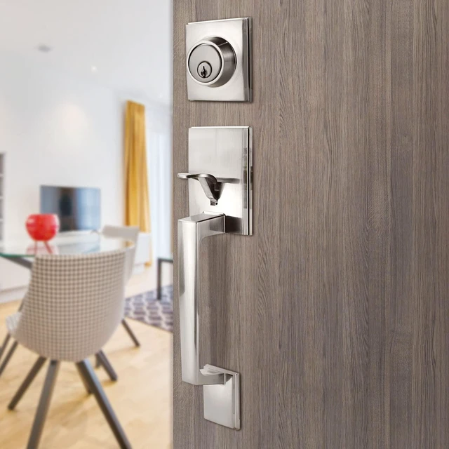 Alt view image 6 of 7 - Front Door Handle and Deadbolt Set, Front Door Lock Set, Exterior Door Lock Set, Front Door Handle with Single Cylinder Deadbolt for Exterior Door,Reversible for Right&Left(Satin Nickel Modern)
