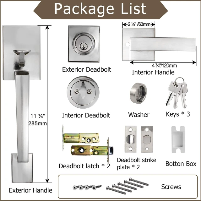 Alt view image 5 of 7 - Front Door Handle and Deadbolt Set, Front Door Lock Set, Exterior Door Lock Set, Front Door Handle with Single Cylinder Deadbolt for Exterior Door,Reversible for Right&Left(Satin Nickel Modern)